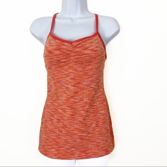 LUCY Orange Space Dye Athletic Racerback Tank Top Athletic Workout Built In Bra - Picture 2 of 6